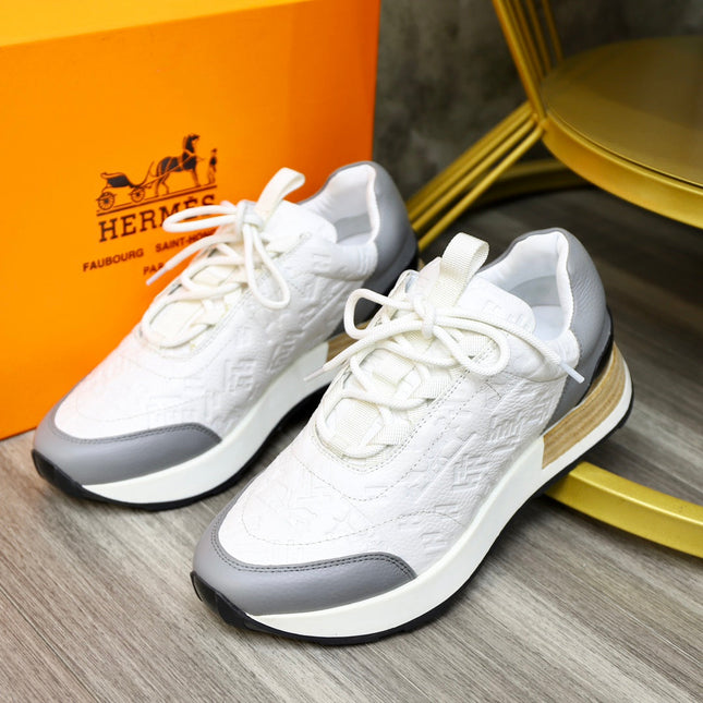 HM EMBOSSED ICON SNEAKER WHITE AND GRAY CALFSKIN