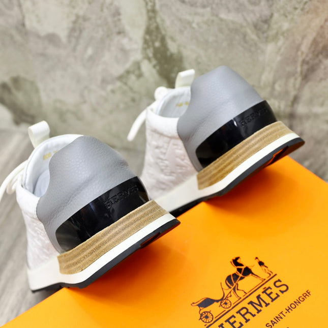 HM EMBOSSED ICON SNEAKER WHITE AND GRAY CALFSKIN