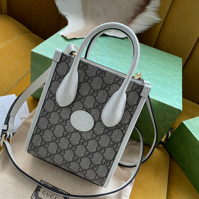 MINI TOTE  20 BAG IN BEIGE CANVAS AND WHITE CALFSKIN