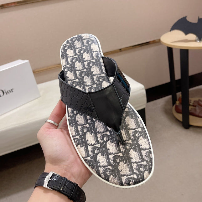 CD ALIAS THONG CROCODILE MOTIF BLACK AND BEIGE CALFSKIN