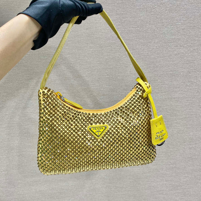 SPARKLING HOBO BAG 23 IN YELLOW NYLON ATTACHED FULLY CRYSTALS