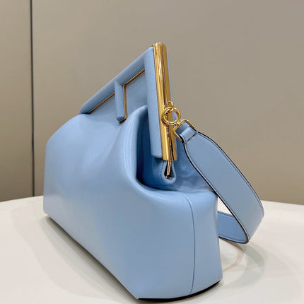FENDI FIRST SMALL 32 IN LIGHT BLUE NAPPA LEATHER BAG GOLD HARDWARE