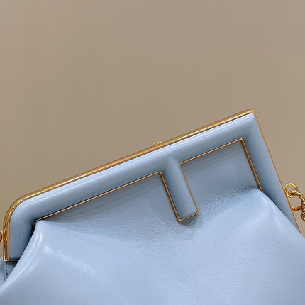 FENDI FIRST SMALL 32 IN LIGHT BLUE NAPPA LEATHER BAG GOLD HARDWARE