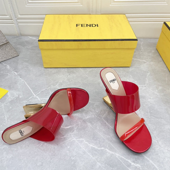FENDI FIRST 95 MM HIGH-HEELED SANDAL IN CHERRY RED TPU FILM AND LAMBSKIN