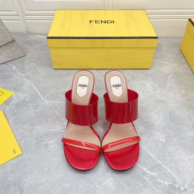 FENDI FIRST 95 MM HIGH-HEELED SANDAL IN CHERRY RED TPU FILM AND LAMBSKIN