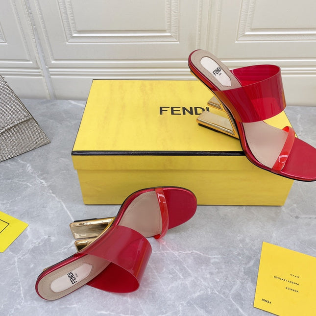 FENDI FIRST 95 MM HIGH-HEELED SANDAL IN CHERRY RED TPU FILM AND LAMBSKIN