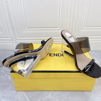 FENDI FIRST 95 MM HIGH-HEELED SANDAL IN BLACK TPU FILM AND LAMBSKIN