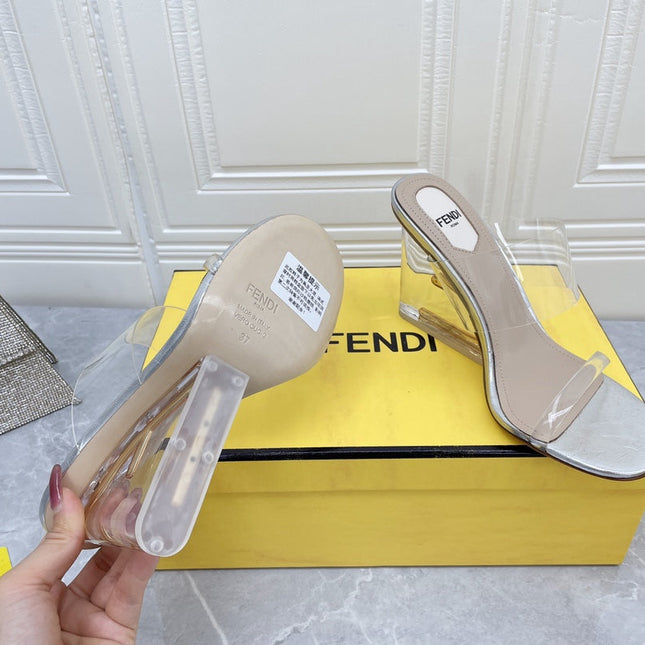 FENDI FIRST 95 MM HIGH-HEELED SANDAL IN TRANSPARENT TPU FILM AND LAMBSKIN
