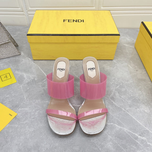 FENDI FIRST 95 MM HIGH-HEELED SANDAL IN ROSE PINK TPU FILM AND LAMBSKIN