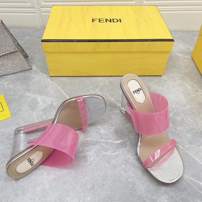 FENDI FIRST 95 MM HIGH-HEELED SANDAL IN ROSE PINK TPU FILM AND LAMBSKIN