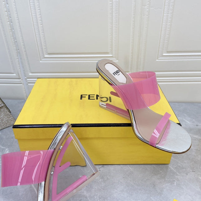 FENDI FIRST 95 MM HIGH-HEELED SANDAL IN ROSE PINK TPU FILM AND LAMBSKIN