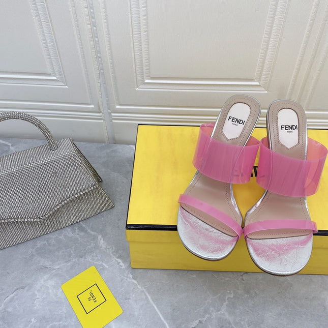 FENDI FIRST 95 MM HIGH-HEELED SANDAL IN ROSE PINK TPU FILM AND LAMBSKIN