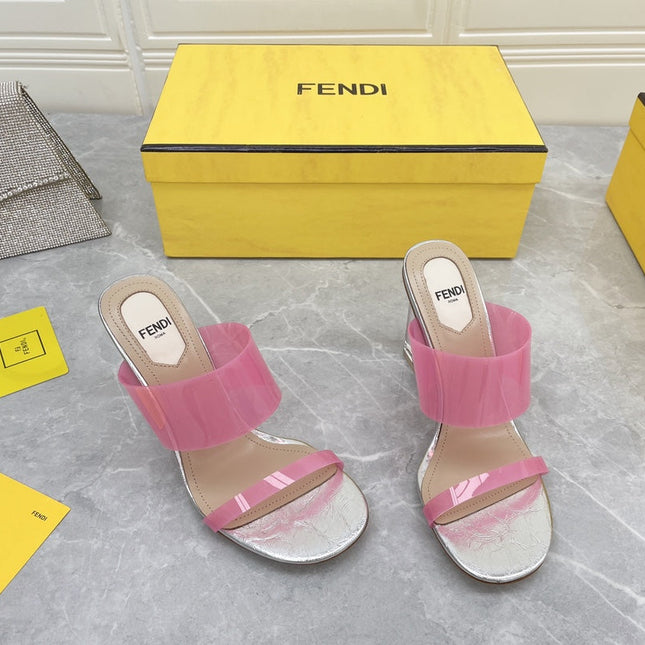 FENDI FIRST 95 MM HIGH-HEELED SANDAL IN ROSE PINK TPU FILM AND LAMBSKIN