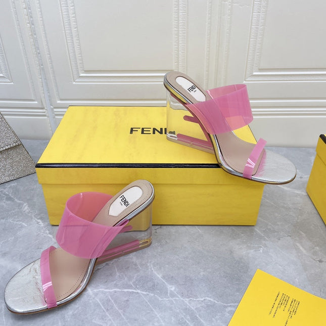 FENDI FIRST 95 MM HIGH-HEELED SANDAL IN ROSE PINK TPU FILM AND LAMBSKIN