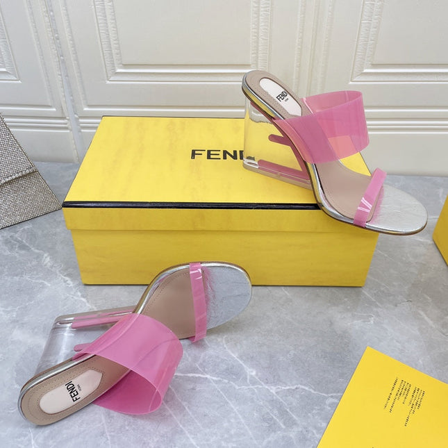 FENDI FIRST 95 MM HIGH-HEELED SANDAL IN ROSE PINK TPU FILM AND LAMBSKIN