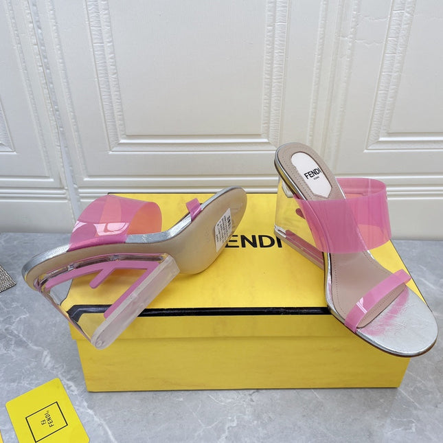 FENDI FIRST 95 MM HIGH-HEELED SANDAL IN ROSE PINK TPU FILM AND LAMBSKIN