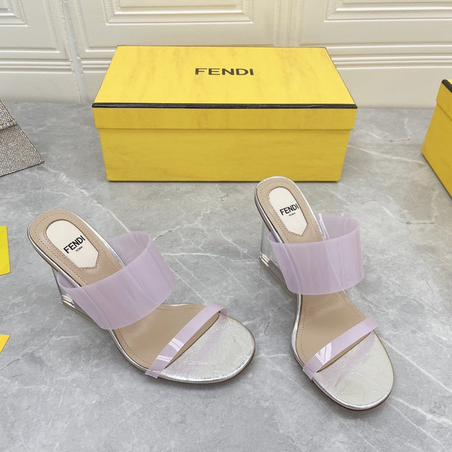 FENDI FIRST 95 MM HIGH-HEELED SANDAL IN PURPLE PASTEL TPU FILM AND LAMBSKIN