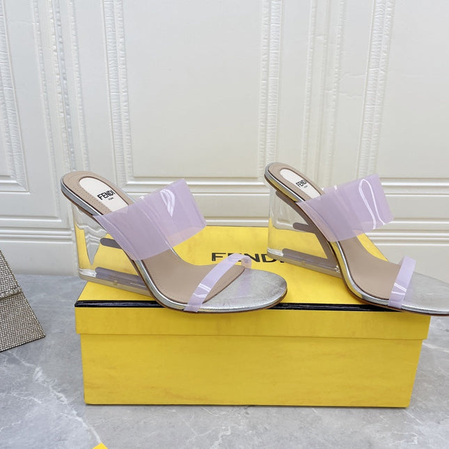 FENDI FIRST 95 MM HIGH-HEELED SANDAL IN PURPLE PASTEL TPU FILM AND LAMBSKIN