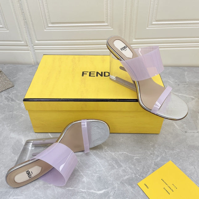 FENDI FIRST 95 MM HIGH-HEELED SANDAL IN PURPLE PASTEL TPU FILM AND LAMBSKIN