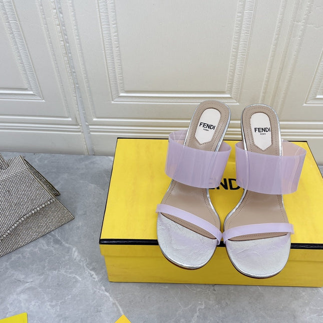 FENDI FIRST 95 MM HIGH-HEELED SANDAL IN PURPLE PASTEL TPU FILM AND LAMBSKIN