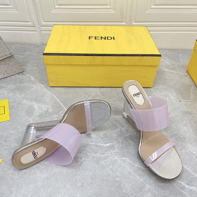 FENDI FIRST 95 MM HIGH-HEELED SANDAL IN PURPLE PASTEL TPU FILM AND LAMBSKIN