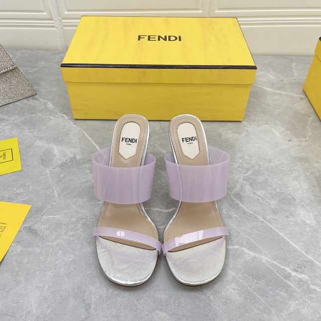 FENDI FIRST 95 MM HIGH-HEELED SANDAL IN PURPLE PASTEL TPU FILM AND LAMBSKIN
