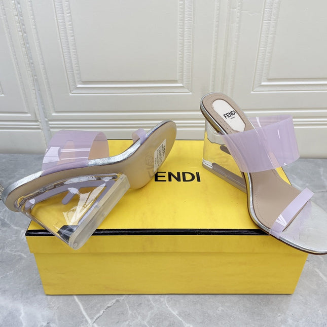 FENDI FIRST 95 MM HIGH-HEELED SANDAL IN PURPLE PASTEL TPU FILM AND LAMBSKIN
