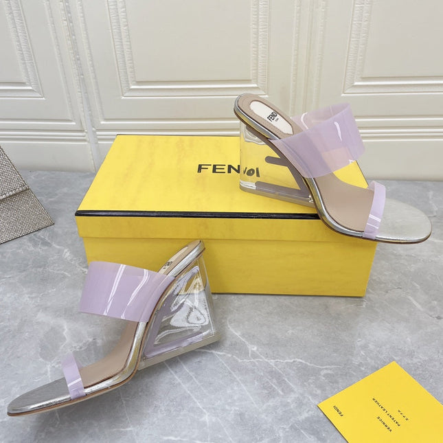 FENDI FIRST 95 MM HIGH-HEELED SANDAL IN PURPLE PASTEL TPU FILM AND LAMBSKIN