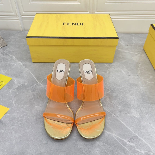 FENDI FIRST 95 MM HIGH-HEELED SANDAL IN LIGHT ORANGE TPU FILM AND LAMBSKIN