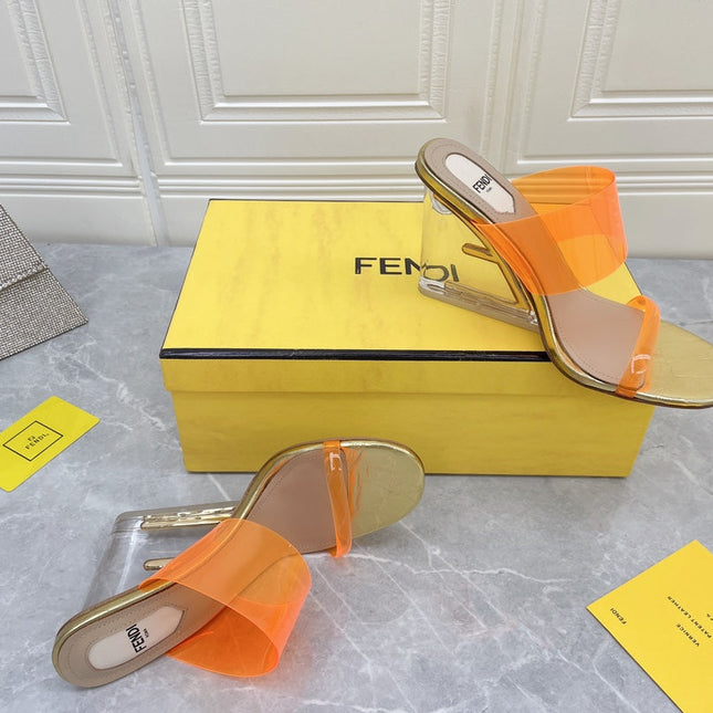 FENDI FIRST 95 MM HIGH-HEELED SANDAL IN LIGHT ORANGE TPU FILM AND LAMBSKIN