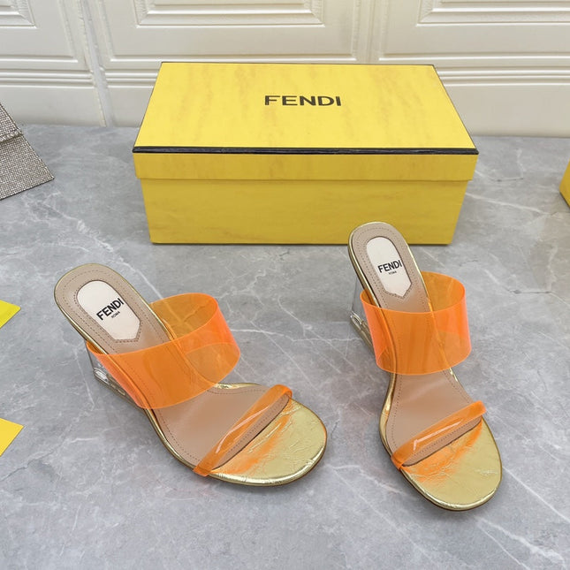 FENDI FIRST 95 MM HIGH-HEELED SANDAL IN LIGHT ORANGE TPU FILM AND LAMBSKIN