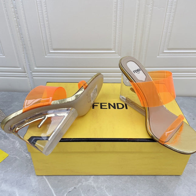 FENDI FIRST 95 MM HIGH-HEELED SANDAL IN LIGHT ORANGE TPU FILM AND LAMBSKIN