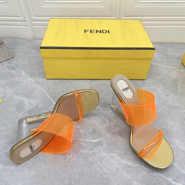 FENDI FIRST 95 MM HIGH-HEELED SANDAL IN LIGHT ORANGE TPU FILM AND LAMBSKIN
