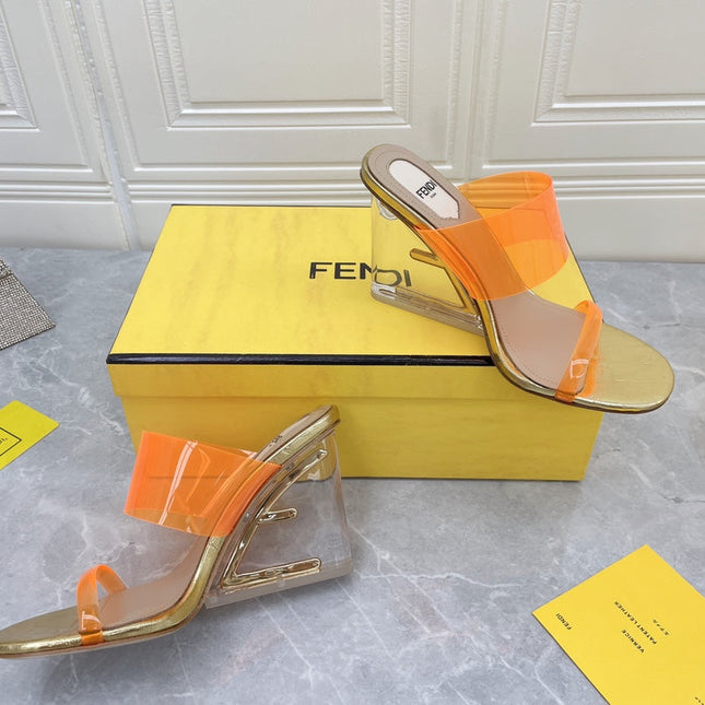 FENDI FIRST 95 MM HIGH-HEELED SANDAL IN LIGHT ORANGE TPU FILM AND LAMBSKIN