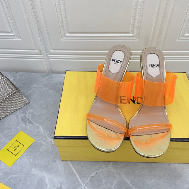 FENDI FIRST 95 MM HIGH-HEELED SANDAL IN LIGHT ORANGE TPU FILM AND LAMBSKIN
