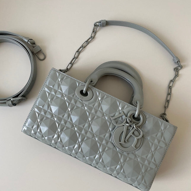 MEDIUM D-JOY BAG 26 IN GREY CALFSKIN