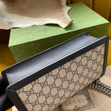 DYONYSUS SHOULDER BAG 25 IN BEIGE JACQUARD FABRIC AND BLACK CALFSKIN TRIM SILVER HARDWARE