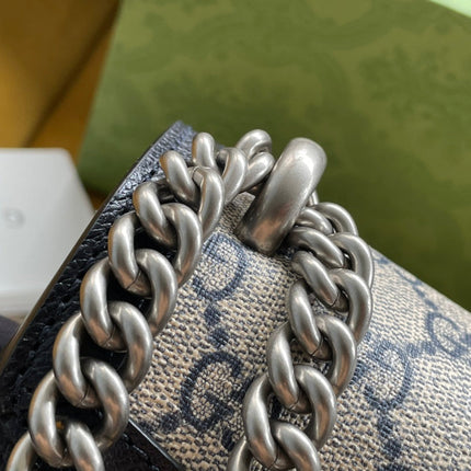 DYONYSUS SHOULDER BAG 25 IN BEIGE JACQUARD FABRIC AND BLACK CALFSKIN TRIM SILVER HARDWARE