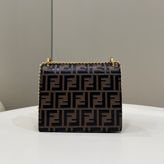 FENDI KANI 19 BAG IN BLACK MIX CHOCOLATE BROWN CALFSKIN WITH GOLD HARDWARE
