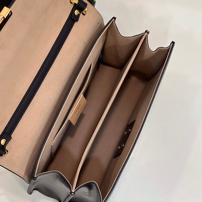 FENDI KANI 26 BAG IN BLACK MIX CHOCOLATE BROWN FFF CALFSKIN WITH GOLD HARDWARE