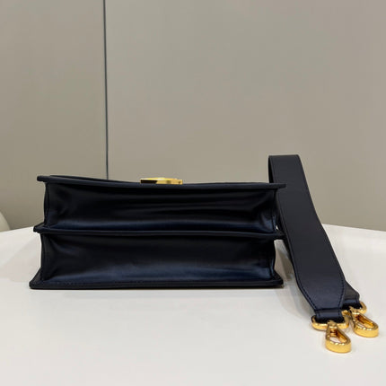 FENDI KANI 26 BAG IN BLACK MIX CHOCOLATE BROWN FFF CALFSKIN WITH GOLD HARDWARE