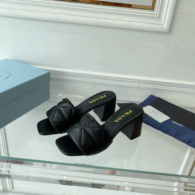 Pra Heeled Sandal 65 Square Sole Quilted Black Leather