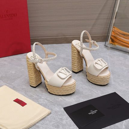 VLTN ESPADRILLE WEDGE SANDALS 25S 130 MM IN WHITE LAMBSKIN