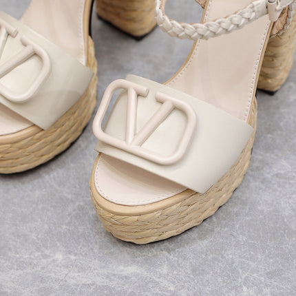 VLTN ESPADRILLE WEDGE SANDALS 25S 130 MM IN WHITE LAMBSKIN