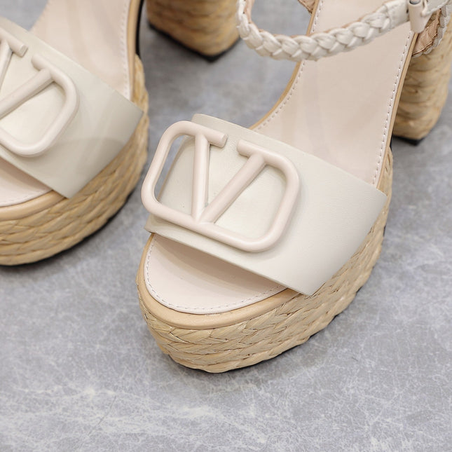 VLTN ESPADRILLE WEDGE SANDALS 25S 130 MM IN WHITE LAMBSKIN