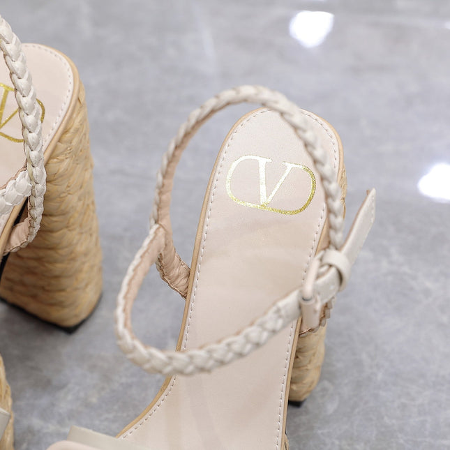 VLTN ESPADRILLE WEDGE SANDALS 25S 130 MM IN WHITE LAMBSKIN