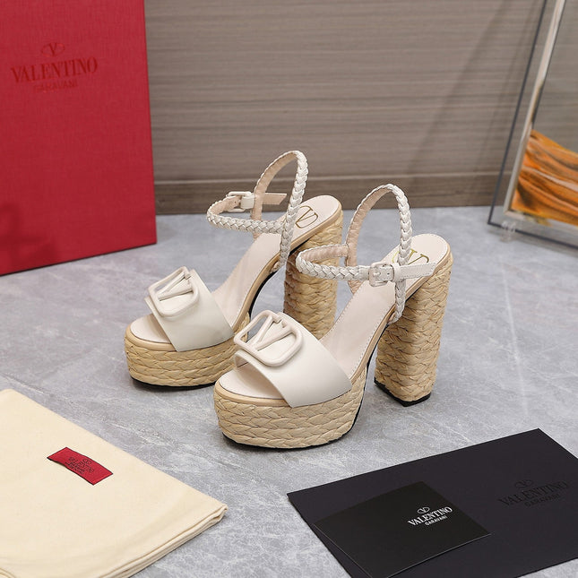 VLTN ESPADRILLE WEDGE SANDALS 25S 130 MM IN WHITE LAMBSKIN