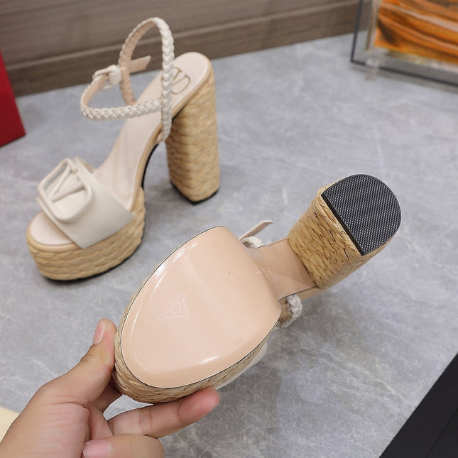 VLTN ESPADRILLE WEDGE SANDALS 25S 130 MM IN WHITE LAMBSKIN