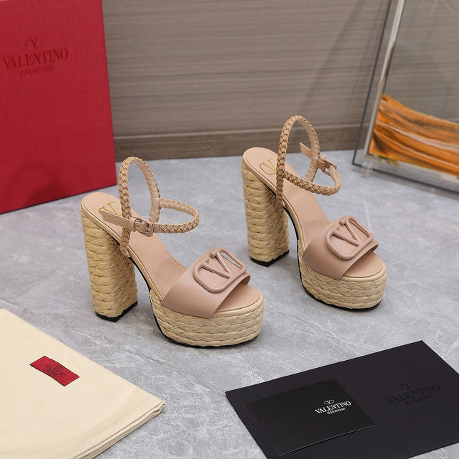 VLTN ESPADRILLE WEDGE SANDALS 25S 130 MM IN MUTED PEACH BEIGE LAMBSKIN