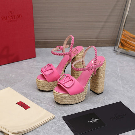 VLTN ESPADRILLE WEDGE SANDALS 25S 130 MM IN PINK LAMBSKIN